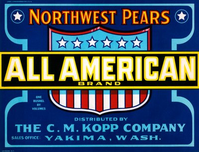 Etichetta di cassa di frutta All American Brand, c.1920 da American School