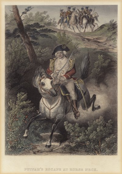 La fuga del generale americano Israel Putnam dai britannici a Horse Neck, Connecticut, Guerra d