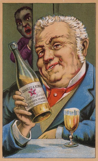Cartolina commerciale americana che pubblicizza la birra lager Charles A King, Boston, Massachusetts da American School