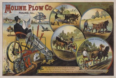 Cartolina commerciale americana che pubblicizza la Moline Plow Company, Illinois, c1880s da American School