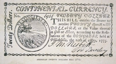 Banconota americana da venti dollari del 1775 da American School