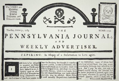 Una risposta americana al British Stamp Act, pubblicata nel The Pennsylvania Journal and Weekly Advertiser il 31 ottobre 1765 da American School