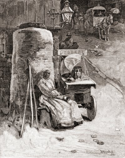Una venditrice di ostriche con il suo carretto vicino al Washington Navy Yard, Washington D.C., nel XIX secolo, da 
