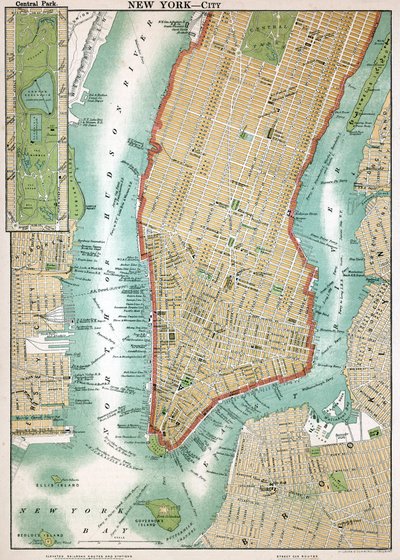 Mappa antica di Lower Manhattan e Central Park da American School