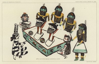 Anya Katcina Manas che macina il mais (litografia a colori) da American School