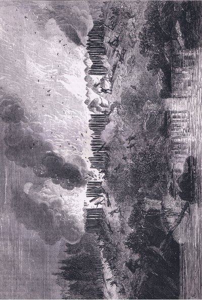 Attacco al forte Pequot, illustrazione da Cassell