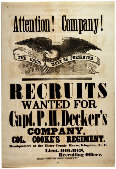Attenzione! Compagnia!, manifesto di reclutamento per la 156a fanteria di New York, 1862 da American School