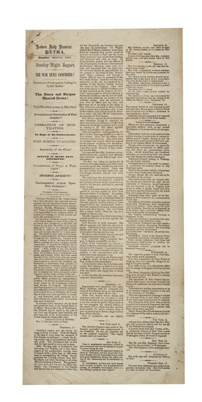 Auburn Daily Democrat Extra riguardo a Fort Sumter, 15 aprile 1861 da American School