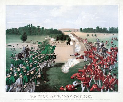 Battaglia di Ridgeway, C.W., pub. 1869 (incisione colorata) da American School