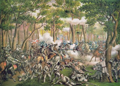 Battaglia del Wilderness, maggio 1864, inciso da Kurz & Allison da American School