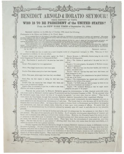 Benedict Arnold e Horatio Seymour! Chi sarà presidente?, c.19 settembre 1864 da American School