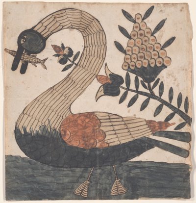 Uccello con pesce, pittura Fraktur, c.1810 da American School
