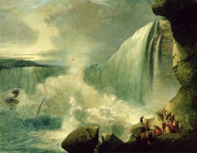 Blondin attraversa le cascate del Niagara su una fune, c.1859-60 da American School