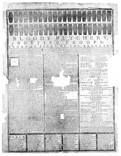 Macelleria sanguinosa delle truppe britanniche, Salem 1775 da American School