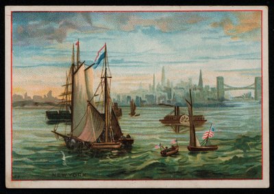 Barche nel porto di New York, cartolina di auguri da American School