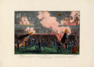 Bombardamento di Fort Sumter, Charleston Harbor, 12 e 13 aprile 1861, pub. da Currier & Ives, c.1861 da American School