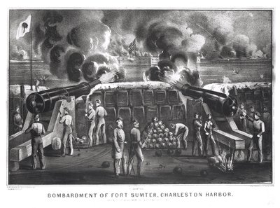 Bombardamento di Fort Sumter, Porto di Charleston da Fort Moultrie, 12 e 13 aprile 1861, pub. da Currier e Ives da American School