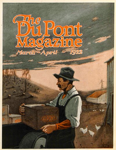 Macchine Perforatrici e Esplosivi Aiutanti Gemelli, copertina della rivista DuPont, marzo-aprile 1922 da American School