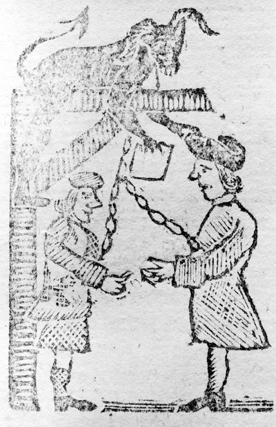 Funzionari britannici che fanno il lavoro del diavolo, illustrazione dal Boston Gazette da American School