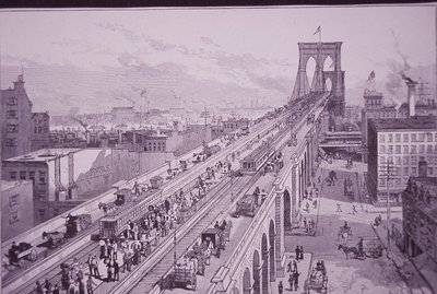 Ponte di Brooklyn subito dopo la cerimonia di apertura, pubblicato il 26 maggio 1883 (incisione) da American School