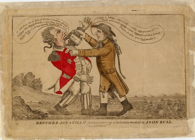 Brother Jonathan somministra un cordiale salutare a John Bull, 1813 da American School