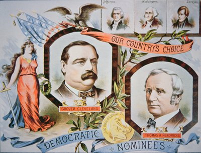 Poster della campagna per il candidato presidenziale Grover Cleveland e il compagno di corsa, Thomas A. Hendricks da American School