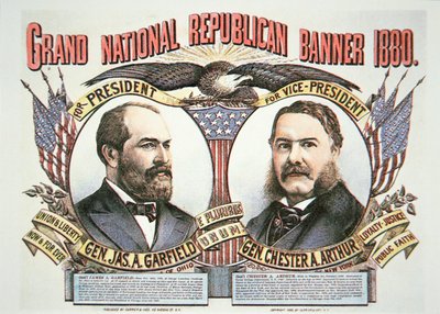 Manifesto elettorale per il candidato presidenziale James A. Garfield (1831-81) e il suo vice, Chester A. Arthur (1829-86) 1880 (litografia a colori) da American School