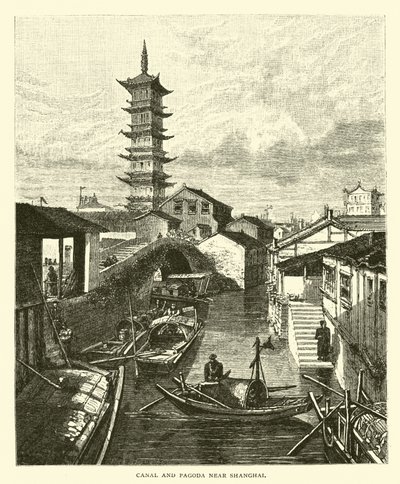Canale e Pagoda vicino a Shanghai da American School
