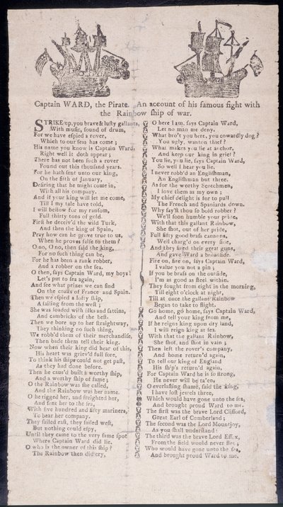 Battaglia del capitano Ward con la nave da guerra Rainbow, broadside stampato 1775 da American School