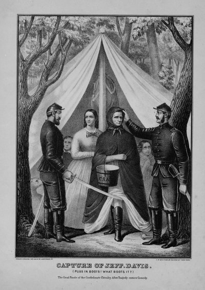 Cattura di Jeff. Davis (Puss in boots! Che stivali sono?) : il finale fiasco della cavalleria confederata: dopo la tragedia viene la commedia, pubblicato da E.B. & E.C. Kellogg, Hartford e F.P. Whiting, New York da American School