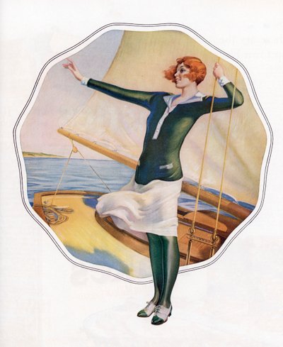 Flapper spensierata su una barca a vela da American School