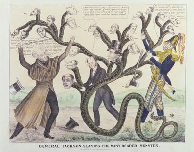 Caricatura del Generale Jackson (1767-1845) che uccide il Mostro dalle Molte Teste, pubblicata da H.R. Robinson, c.1836 da American School
