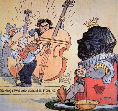 Caricatura di Harry S. Truman (1884-1972) con John Llewellyn Lewis (1880-1969) e il Congresso che suona il violino da American School
