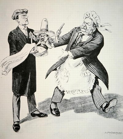 Cartone animato che raffigura il presidente William H. Taft (1857-1930) che consegna la problematica 