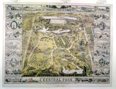 Central Park, veduta verso nord dalla 59th Street, inciso da F. Hepperheimer (fl.1849-79) pub. da John Bachmann, New York, 1863 da American School