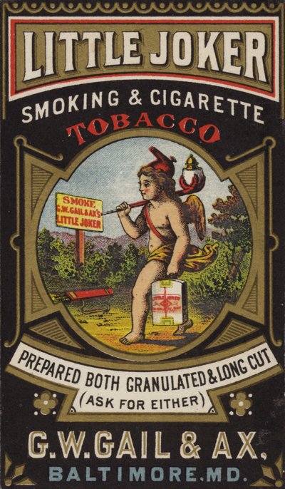 Cherubino con tabacco e accendino da American School