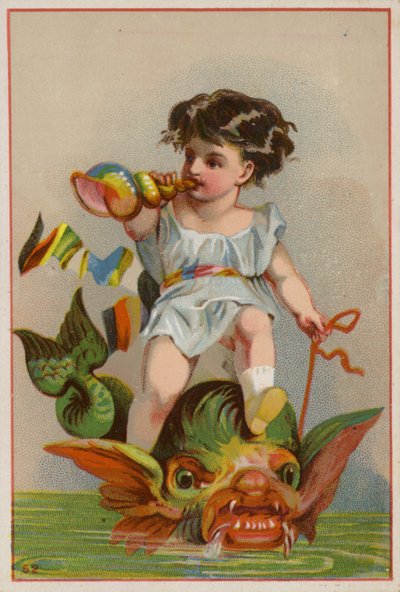 Cherubino che cavalca un pesce da American School