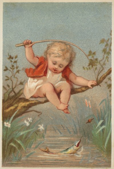 Bambino che pesca in un ruscello da American School