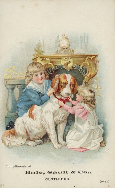 Bambini che giocano con un cane grande da American School