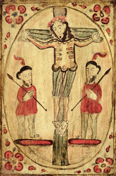 Cristo sulla croce e due figure da American School
