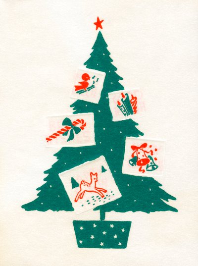 Albero di Natale decorato con cartoline di Natale da American School