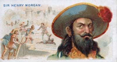 Carta da sigaretta Sir Henry Morgan, cattura di Panama, dalla serie Pirati del Mar dei Caraibi (N19), pub. 1888 da American School