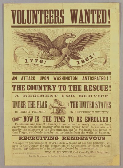 Manifesto di reclutamento della Guerra Civile, 1861 da American School