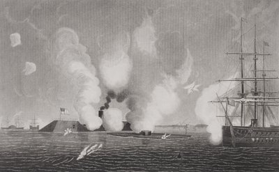 Combattimento tra la CSS Virginia Confederata (sinistra) e la USS Monitor dell