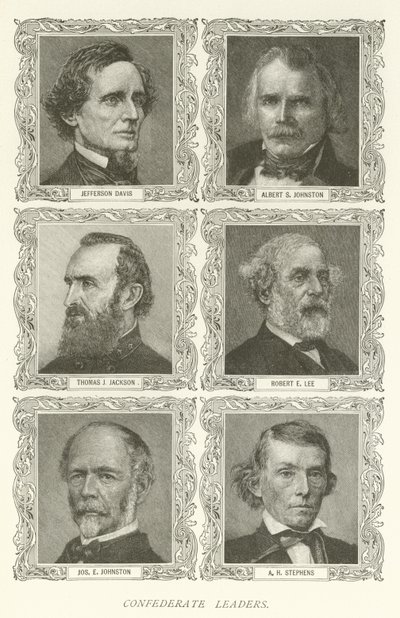 Leader confederati, Jefferson Davis, Albert S Johnston, Thomas J Jackson, Robert E Lee, Joseph E Johnston, A H Stephens da American School