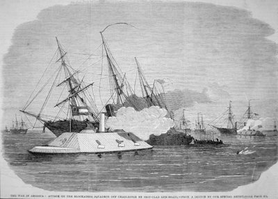 Corazzate confederate attaccano lo squadrone di blocco federale al largo di Charleston, 4 aprile 1863 da American School