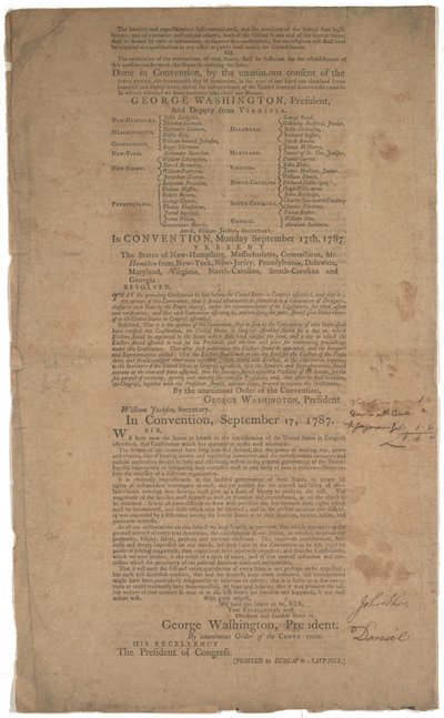 Costituzione, prima stampa, stampata da Dunlap & Claypoole, 17-19 settembre 1787 da American School