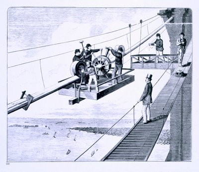 Costruzione del Ponte di Brooklyn, New York da American School