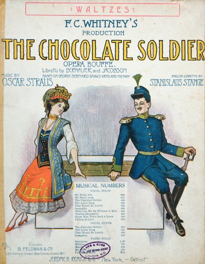Copertina dello spartito di The Chocolate Soldier, operetta di Oscar Straus, pubblicata a New York, c.1910 da American School