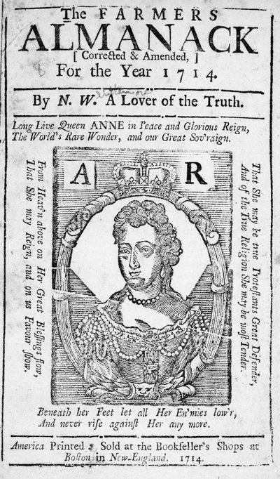 Copertina di The Farmers Almanack, pubblicato nel 1714 da American School